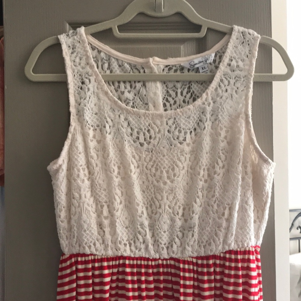 Red Striped Dress with Lace